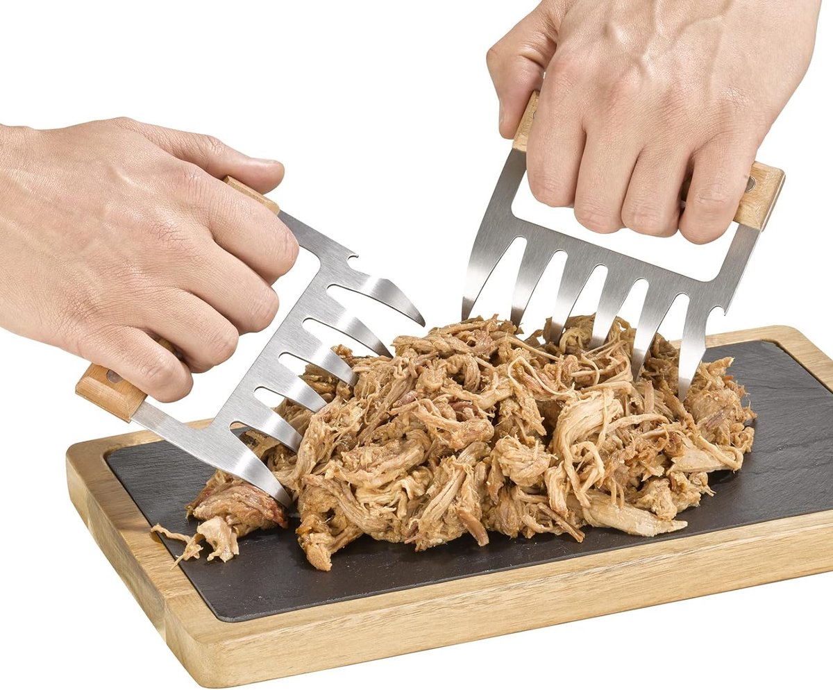 Buddy's BBQ Pulled pork vleesklauwen - barbecue gereedschap - RVS - beukenhout handvat - set van 2