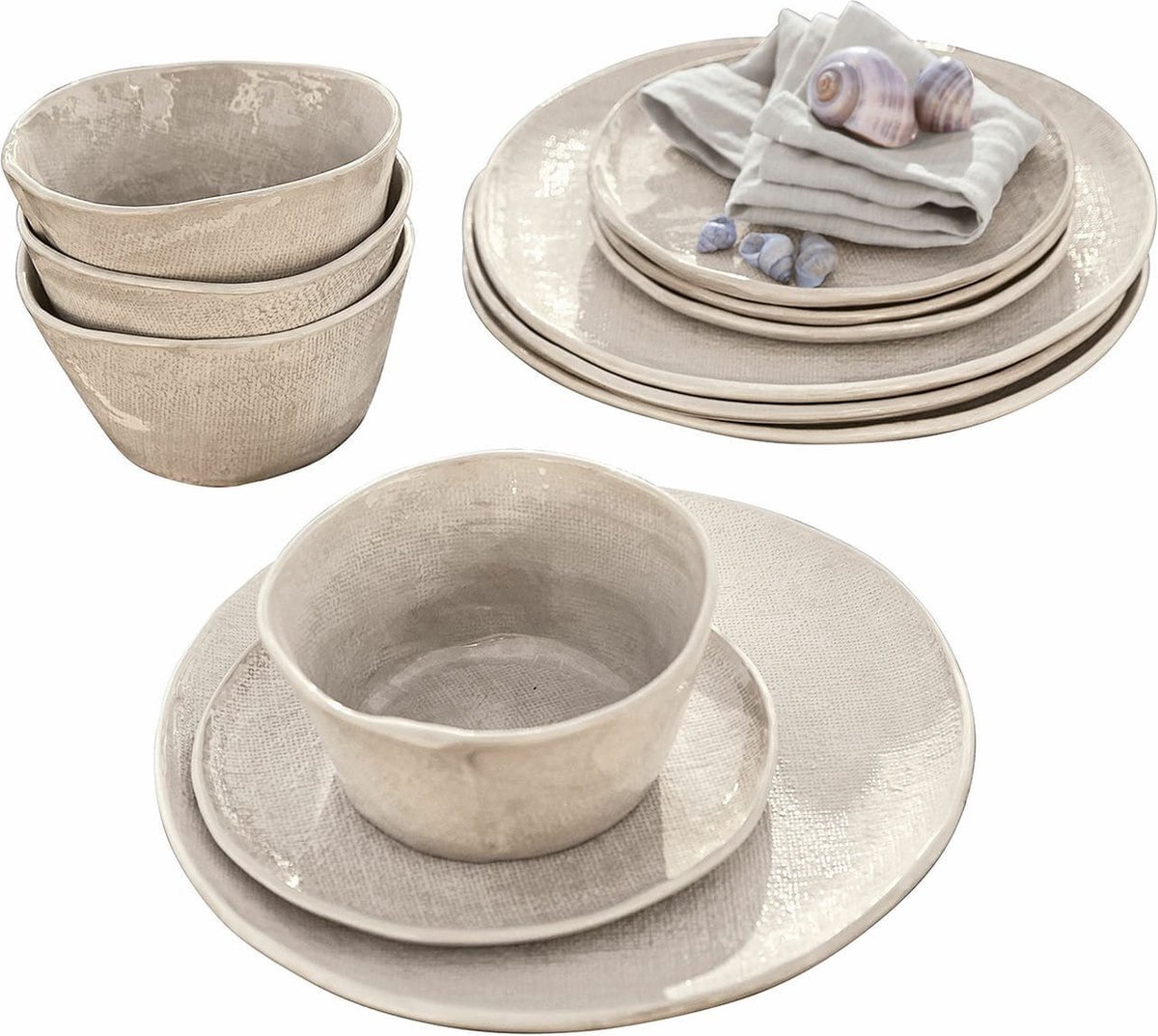 LOBERON Servies set van 12 Luganville beige