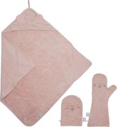 Nifty - Baby Shower Glove met 2-in-1 Badcape en Washandje - Baby Washandje - Lange washand - Badcape 100x100 - Washandje Baby - Biologisch Katoen – Blush