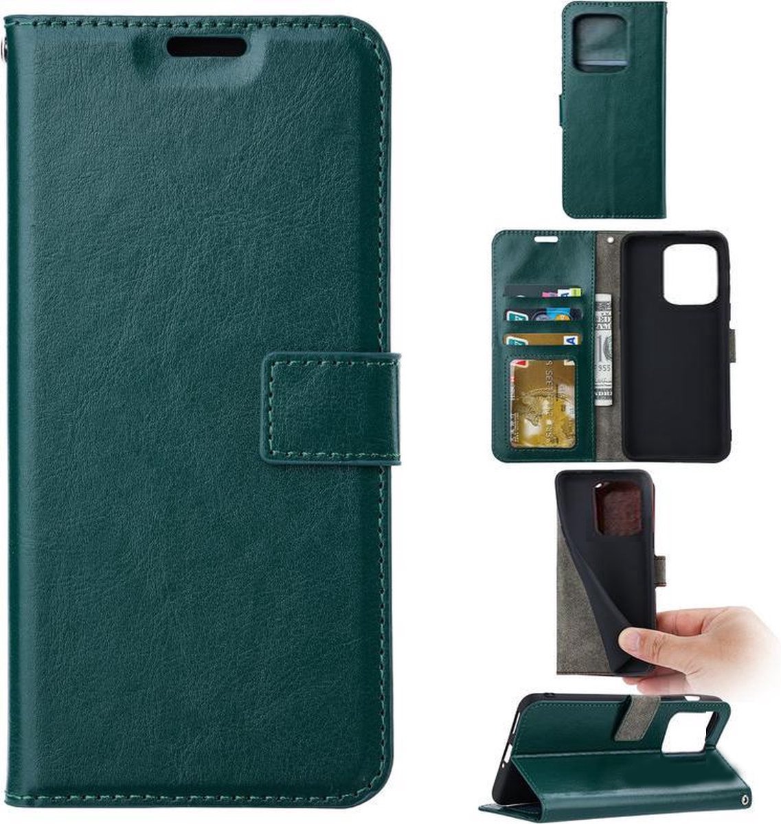Bookcase Geschikt voor: iPhone 13 Pro - Groen - portemonee hoesje
