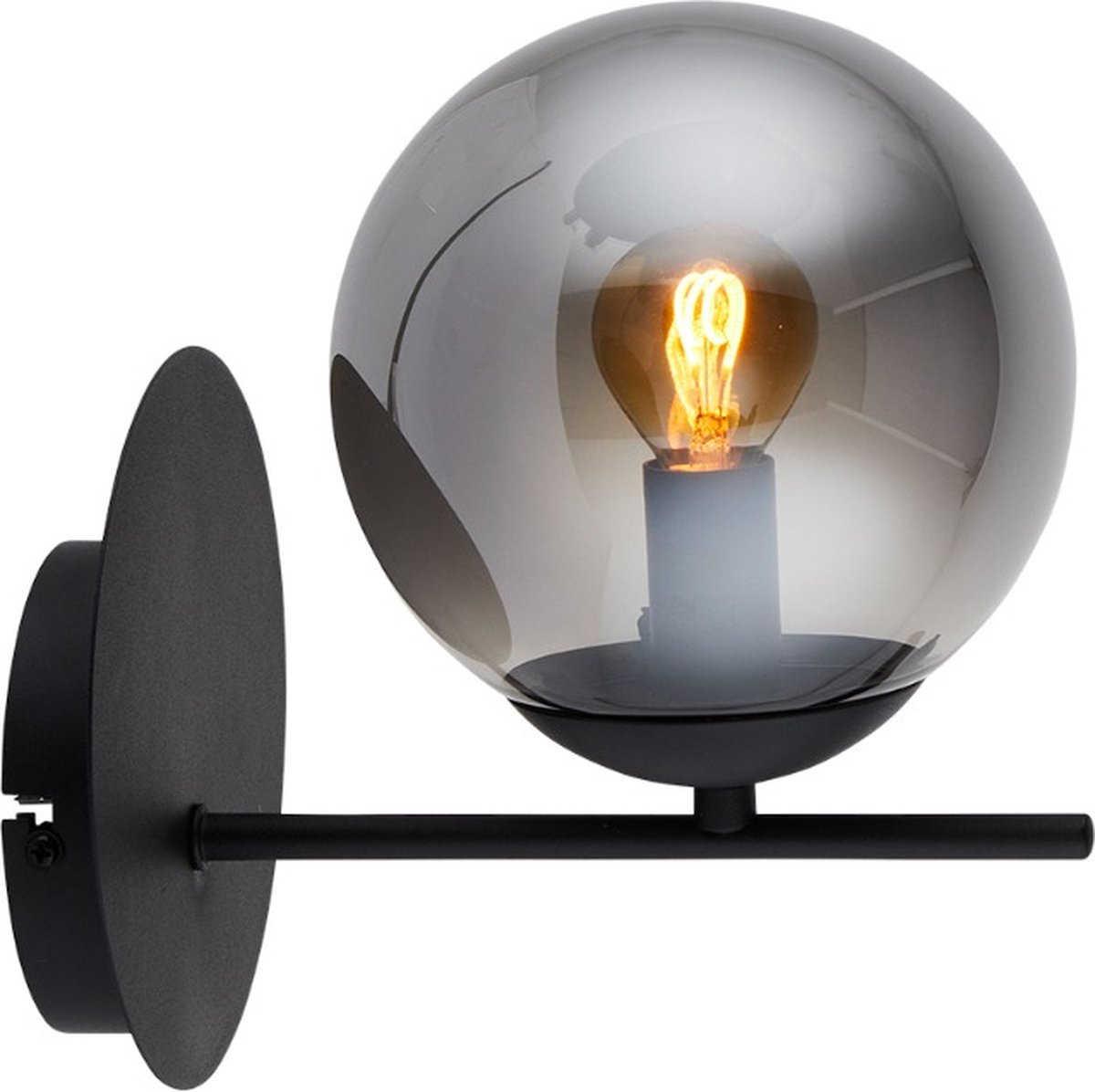 Moderne wandlamp zwart met smoke glas - Evie
