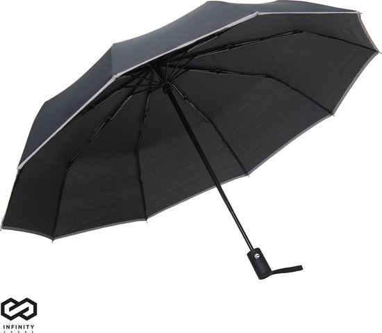 Parapluie Infinity Goods Storm - Parapluie - 140 km/h - Réfléchissant - Ø 107 cm - Pliage automatique - Housse de protection - Zwart