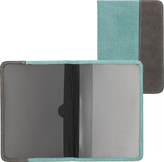 kwmobile hoes voor kentekenbewijs met pasjeshouder - Omslag van imitatie-suède in mintgroen / donkergrijs - Klaphoes voor rijbewijs