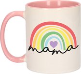 Bellatio Decorations Cadeau koffie/thee mok voor mama - roze met een regenboog - liefde - Moederdag