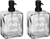 Berilo pompe/distributeur de savon PURE - 2x - brumeux transparent - verre - 18 x 6 x 10 cm - 570 ml - salle de bain/WC/cuisine