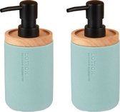 Berilo zeeppompje/dispenser Lotions - 2x - mat zeeblauw - polyresin/bamboe - 18 x 8 cm - 300 ml - badkamer/toilet/keuken