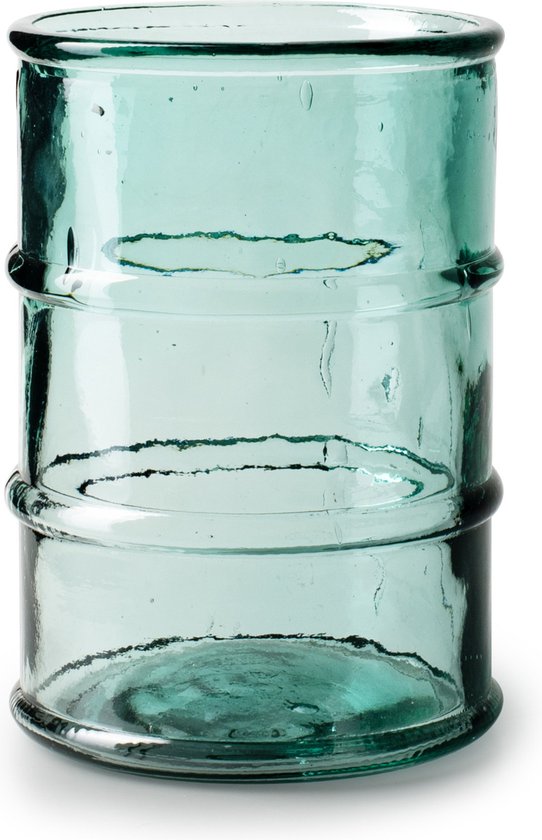 Jodeco Bloemenvaas Barril - transparant blauw - eco glas - D14 x H20 cm - cilinder vaas