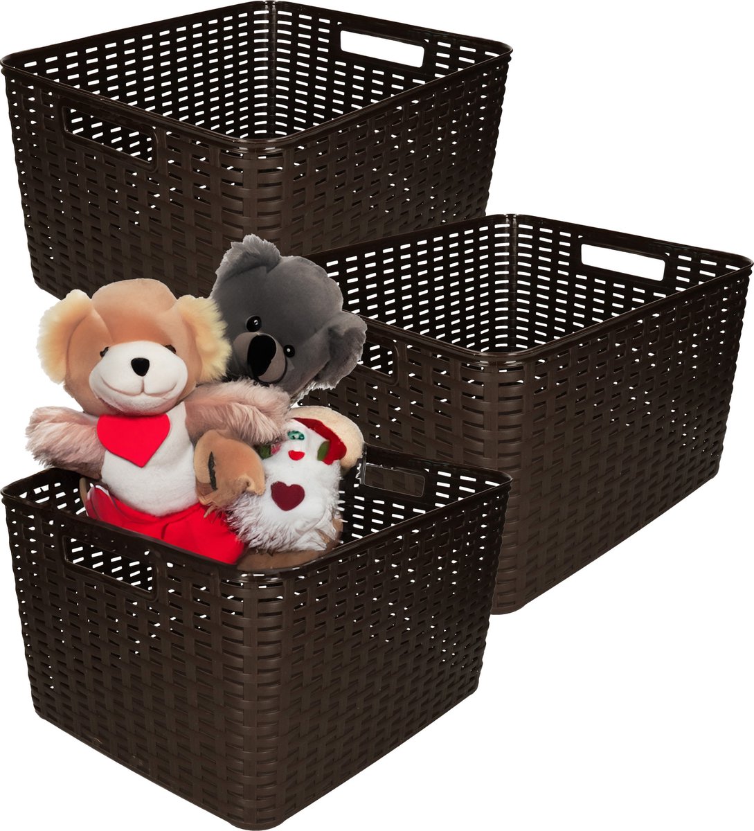 PLASTICFORTE Opbergmand - 3x - Kastmand - rotan kunststof - donkerbruin - 18 Liter - 29 x 39 x 20 cm