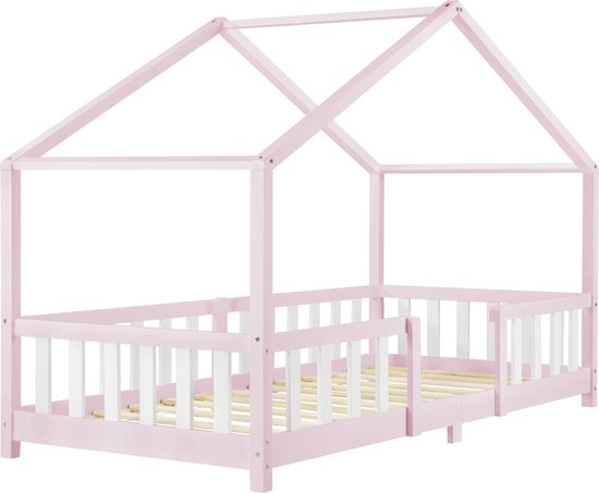 In And OutdoorMatch Kinderbed Kaya - Met valbeveiliging - 90x200 cm - Roze en Wit - Voor meisjes - Voor jongens - Voor kinderen