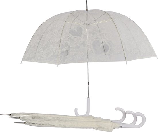 Romantische Doorzichtige Trouwparaplu's - Set van 4 - Perfect voor Bruiloften - Transparante Paraplu met Hartjes | Windproof | 95cm Diameter