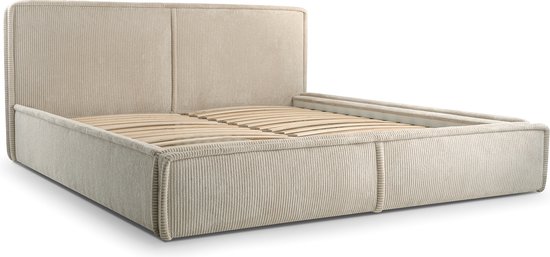 InspireME - Bed 04 - Gestoffeerd bed van corduroy Tweepersoonsbed met Fluwelen Bekleding - 180x200 cm - Verstelbaar en Comfortabel - Pastelkleuren - Beige (Poso 02)