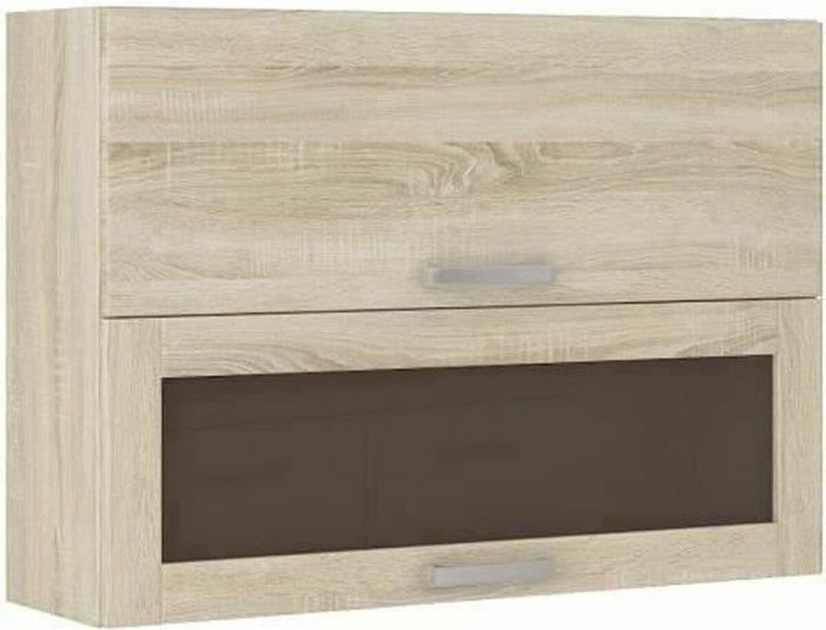 Glazen hoge kast met 2 kanteldeuren - B 80 x D 31,6 x H 72 - Sonoma eiken decor - LASSEN