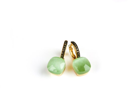 Zilveren oorringen oorbellen geelgoud verguld model pomellato gezet met licht groene steen
