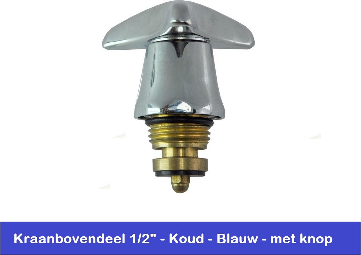 KRAANBOVENDEEL - STERKNOP - 1/2" - KOUD / BLAUW - SPINDEL MET KNOP