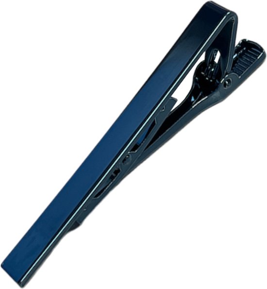 Donkerblauwe, glanzende metalen stropdasclip van 58 mm.