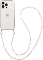 Geschikt voor iPhone 14 Hoesje Met Afneembare Parel Koord - Casies telefoonhoesje met parelkoord - Strap Case - Detachable - Lanyard - Crossbody - Transparant
