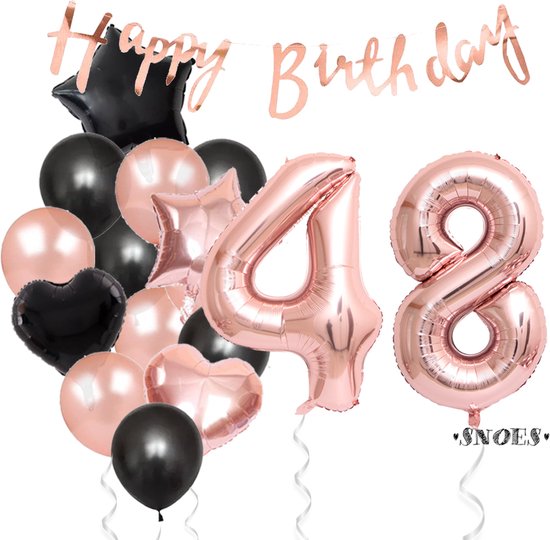Snoes Ballonnen 48 Jaar Feestpakket – Versiering – Verjaardag Set Liva Rose Cijferballon 48 Jaar - Heliumballon