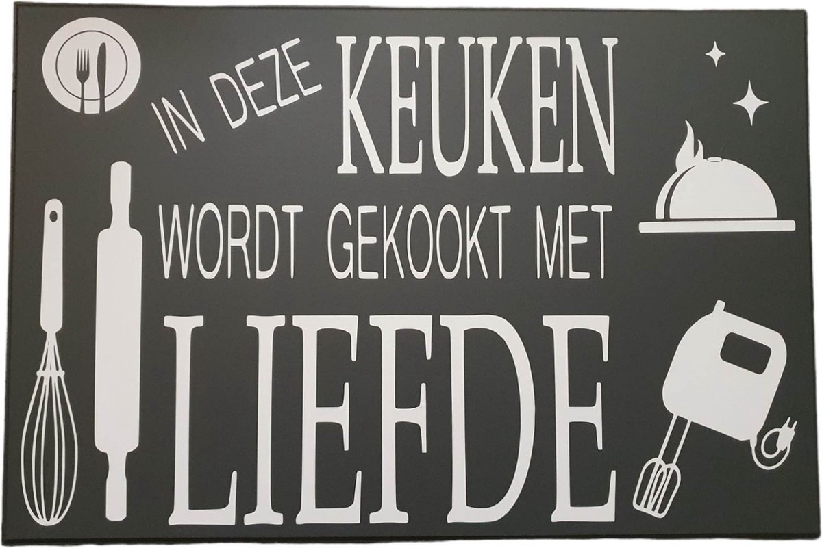 Tekstbord In deze keuken - Spreukenbord Koken - Quote Liefde - Wall Art - Decoratie -