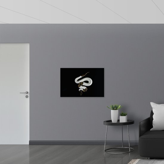 Hout - Koning Python op Zwarte Achtergrond - 90x60 cm - 9 mm dik - Foto op Hout (Met Ophangsysteem)