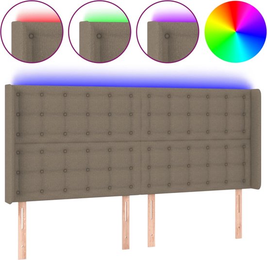 vidaXL-Tête de lit- LED-203x16x118/128-cm-tissu-taupe