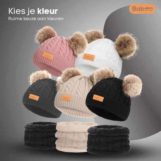 LACOFIA Baby Winter Warm Muts Sjaal met Capuchon Peuter Meisjes Jongens Oorflap Petten Breien Winddichte Beer Muts met Oren Roze 2-4 jaar