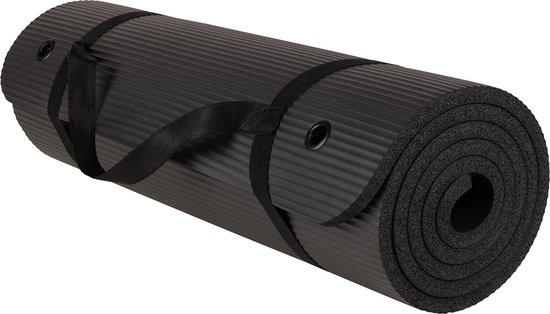 Yoga Mat - Fitness Mat Zwart - Sport Mat - 15mm - Extra Dik - Met Draagriem