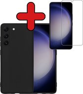 Hoesje Geschikt voor Samsung S23 Hoesje Siliconen Case Hoes Met Screenprotector - Hoes Geschikt voor Samsung Galaxy S23 Hoes Cover Case - Zwart.