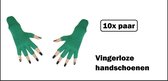 10x Paar handschoenen vingerloos groen - Bright - Carnaval thema feest optocht festival party