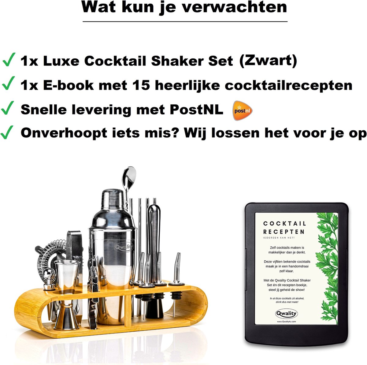 Luxe Cocktail Set - 18 delig (750ml) - Cocktail Shaker Set - Recepten E-book - Valentijn - Luxe Cadeau Man Vrouw Shaker Set – Zilverkleurig – Qwality® — cadeau in Kookcadeaus - foto 8