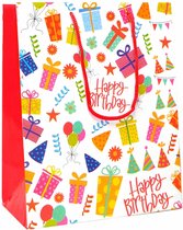 Luxe Cadeautas Met koord - 24 x 10 x 33,5 cm - Happy Birthday - Multi Kleuren - 12 Stuks