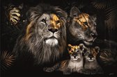 160 x 110 cm - glasschilderij - leeuwenfamilie met welpjes - foto print op glas