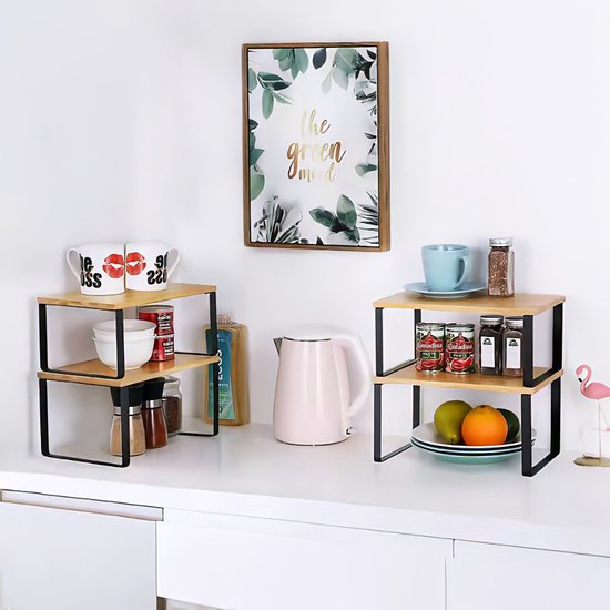SensaHome - Organisateur de Cuisine - Organisateur de Bureau / Comptoir - Support de Cuisine / Support à Épices / Organisateur de Salle de Bain - Set de 2 - Zwart