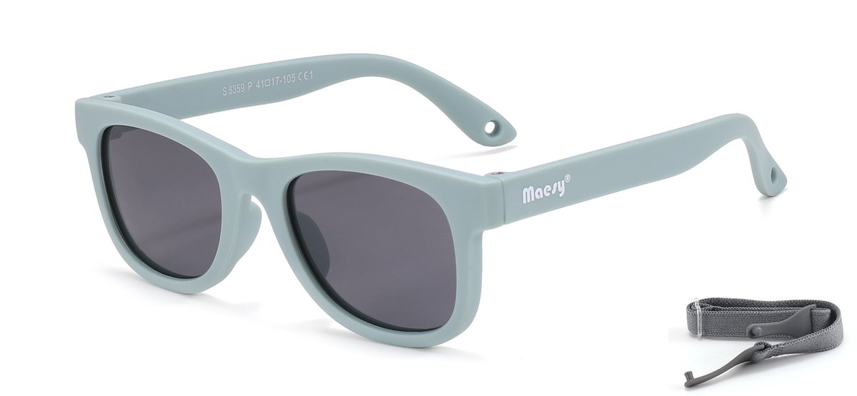 Maesy - baby zonnebril Indi - 0-2 jaar - flexibel buigbaar - verstelbaar elastiek - gepolariseerde UV400 bescherming - jongens en meisjes - babyzonnebril vierkant - licht blauw