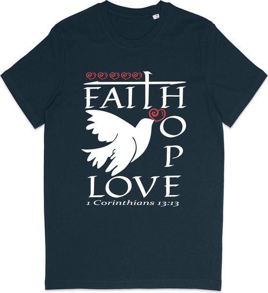 T Shirt Heren - T Shirt Dames - Hoop Geloof en Liefde - Blauw - Maat XXL