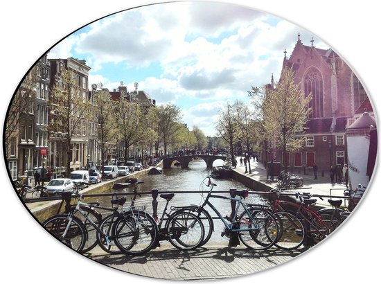 WallClassics - Dibond Ovaal - Gracht in de Stad - 40x30 cm Foto op Ovaal (Met Ophangsysteem)