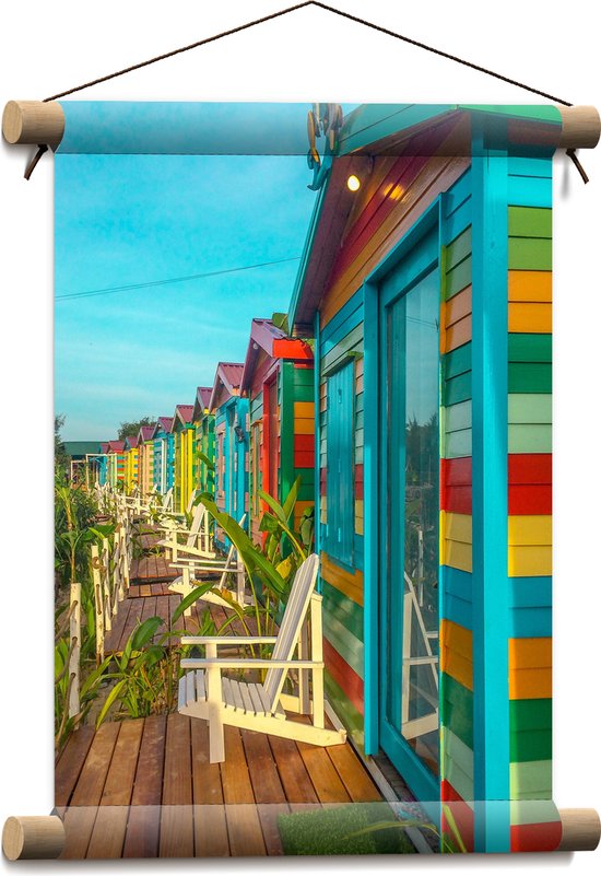 WallClassics - Textielposter - Houten Gekleurde Huisjes - 30x40 cm Foto op Textiel