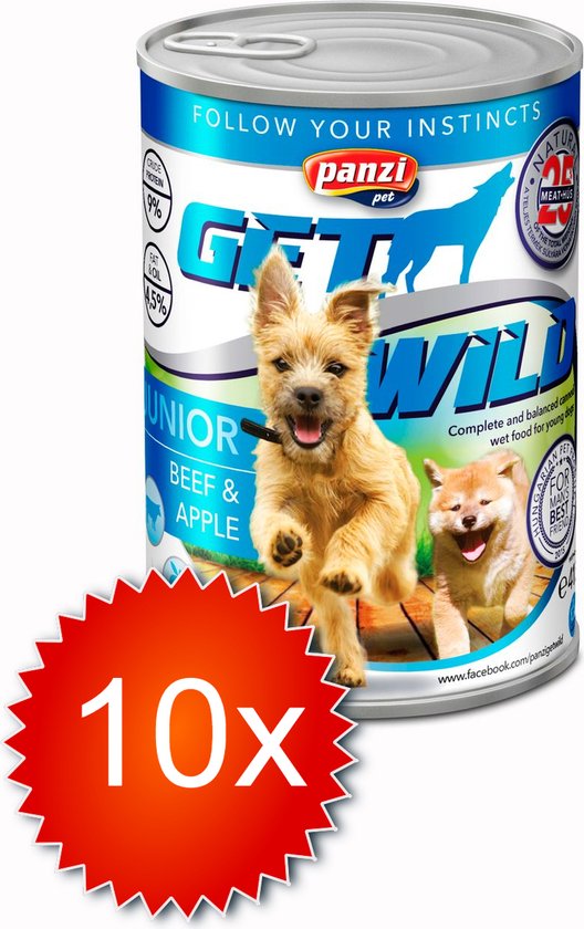 Get Wild - Hondenvoer - Blikvoer - Natvoer hond - Junior - Beef & Apple - 10 415g | bol.com
