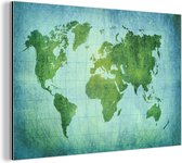 Wereldkaart sur parchemin aluminium bleu vert 120x80 cm | Carte du monde Décoration murale Aluminium