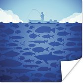 Poster Illustratie van een man die aan het vissen is - 30x30 cm