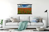 Nuages blancs éclatants au dessus d'un champ de coquelicots affiche scolaire lattes plates noir 120x80 cm - Tirage photo sur poster textielposter (décoration murale salon / chambre)