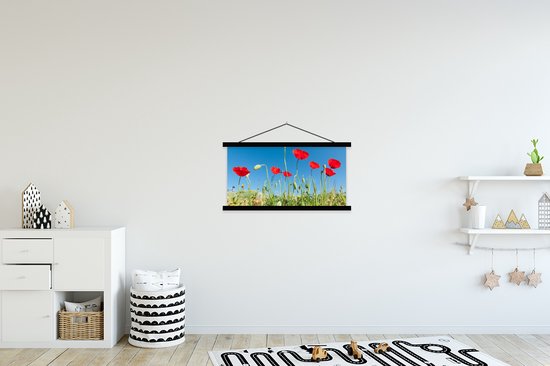 Support pour affiche avec affiche 90x45 cm - Affiche scolaire - Coquelicots rouges sous un ciel bleu vif en Turquie - Affiche textile - Lattes noires