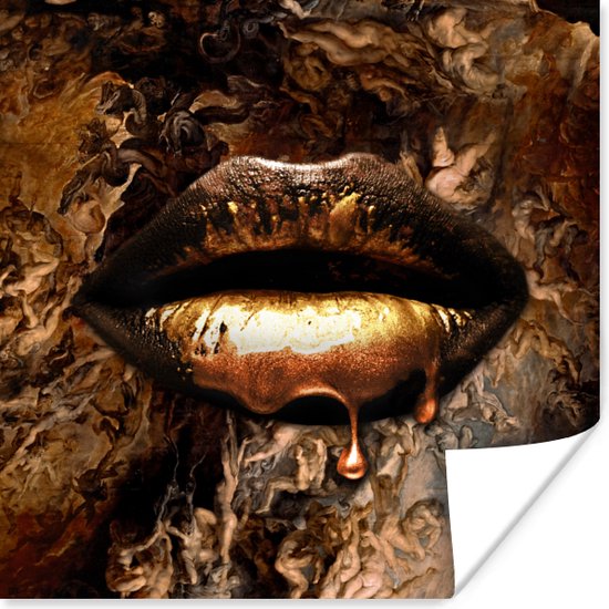 Poster Goud - Lippen - Luxe - 100x100 cm XXL