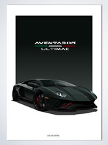 Lamborghini Aventador Ultimae Donkergroen Poster - Autoposter 70 x 50 cm | Kinderkamer | Slaapkamer | Kantoor