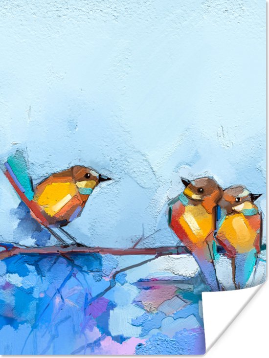Poster Tableau - Peinture à l'huile - Vogel - Branche - 90x120 cm