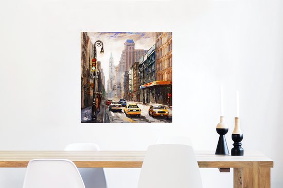 Poster Peinture - Ville - Voiture - Huile - 50x50 cm