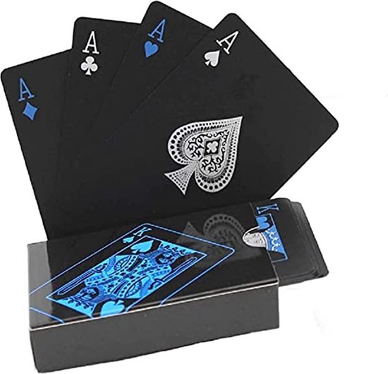 Thumbnail van een extra afbeelding van het spel *** 2 sets Black and Blue Speelkaarten Waterdicht - Poker Kaarten Waterdicht - 108 Kaarten