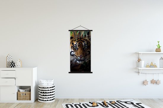 Porte-affiche avec affiche - Affiche scolaire - Tigre - Feuilles - Jungle - Animaux - Sauvage - 60x120 cm - Lattes noires