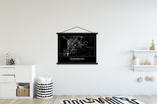Posterhanger incl. Poster 150x113 cm - Schoolplaat - Kaart - Dordrecht - Plattegrond - Stadskaart - Textielposter - Blanke latten - Plattegrond