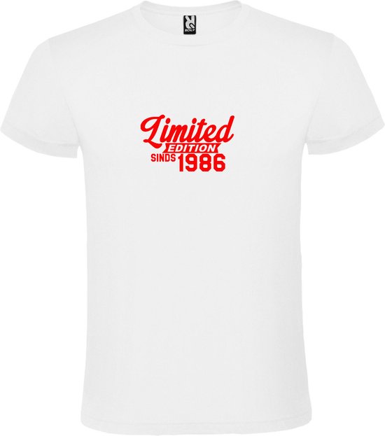 Wit T-Shirt met “Limited sinds 1986 “ Afbeelding Rood Size XXXXXL