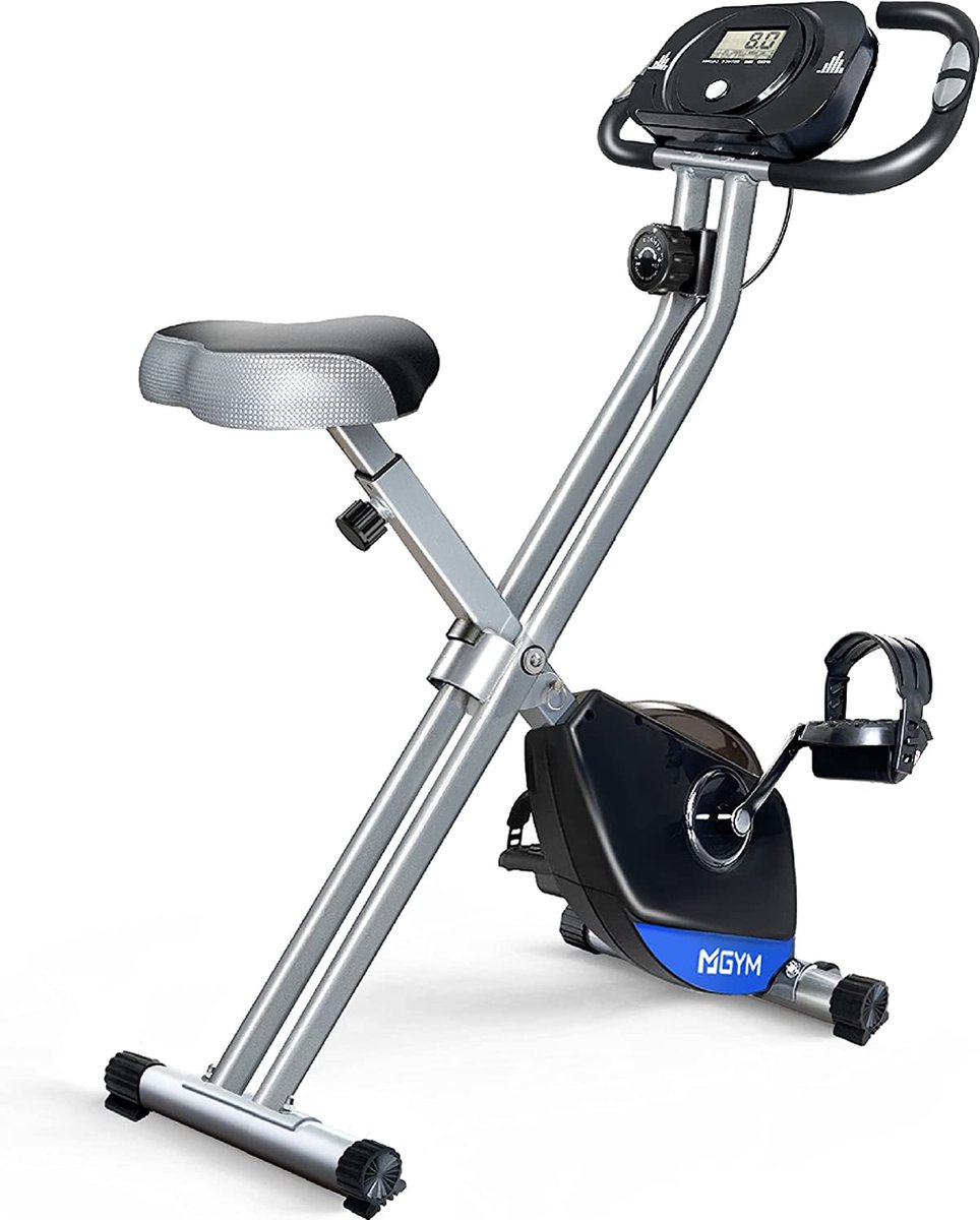 FOXSPORT Hometrainers - X-Bike Hometrainer met rugleuning - Fitness fiets opvouwbaar - 8 weerstandsniveaus - Tablethouder - Ergometer - Polssensor - Trainingscomputer - inklapbaar - Fitness bike - Max. 136 kg